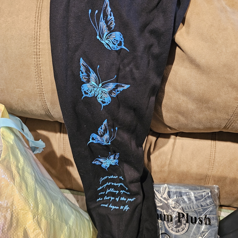 Beautiful Disaster Sweat Pants with Blue Butterfly Print